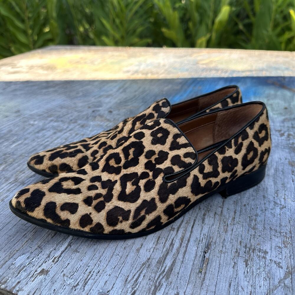 Franco Sarto Leopard Print Calf Hair Pointed-Toe Loafers Size 8 M Womens 825 - Picture 4 of 16